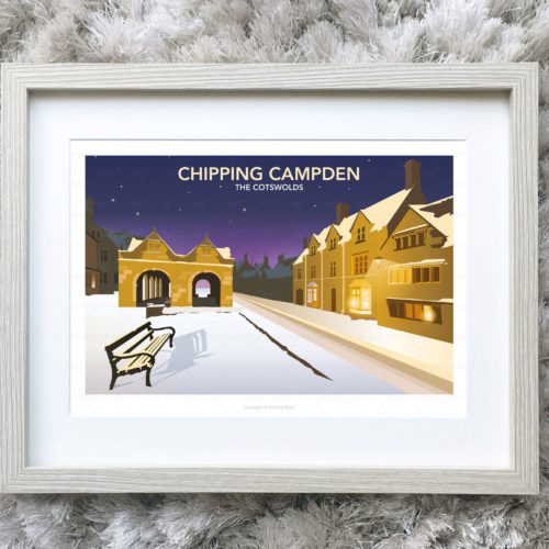 Framed illustration of Chipping Campden at night