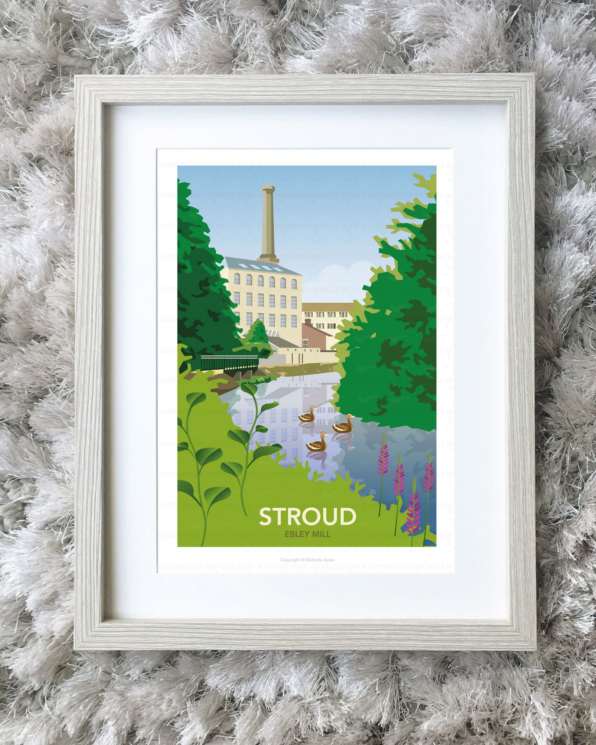 Framed illustration of Ebley Mill