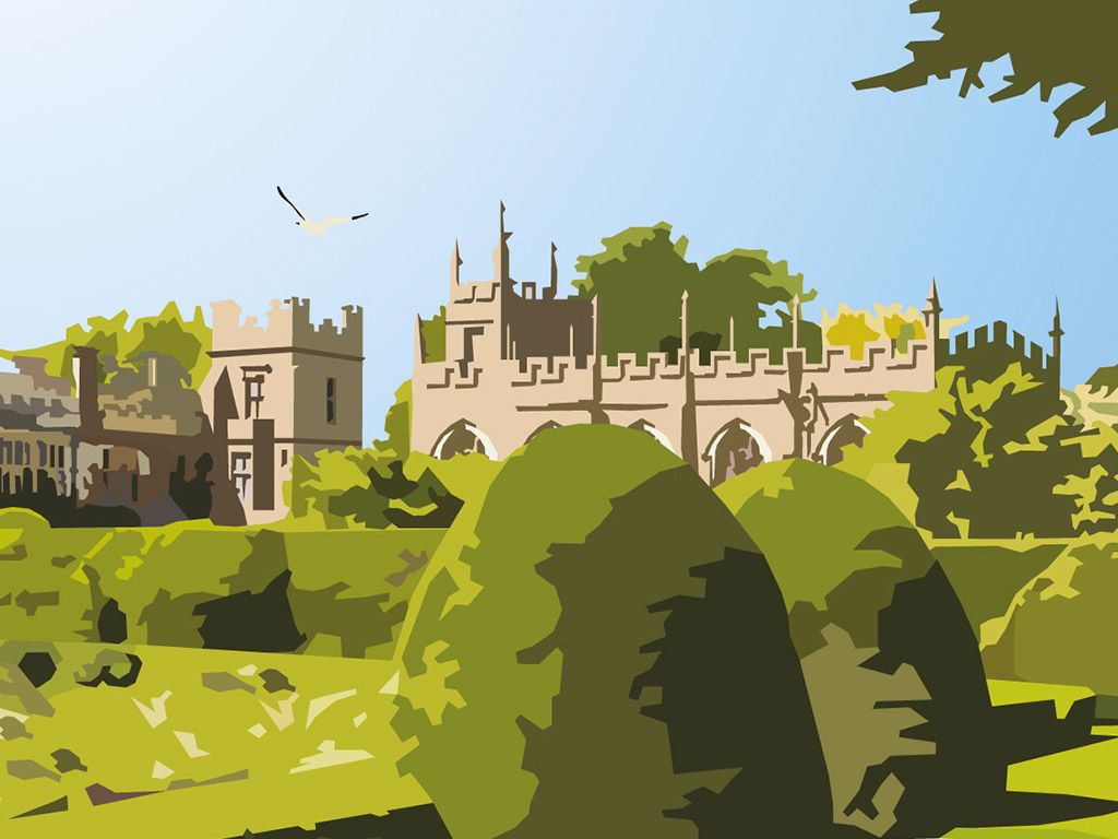 Close up of Framed illustration of Sudeley Castle