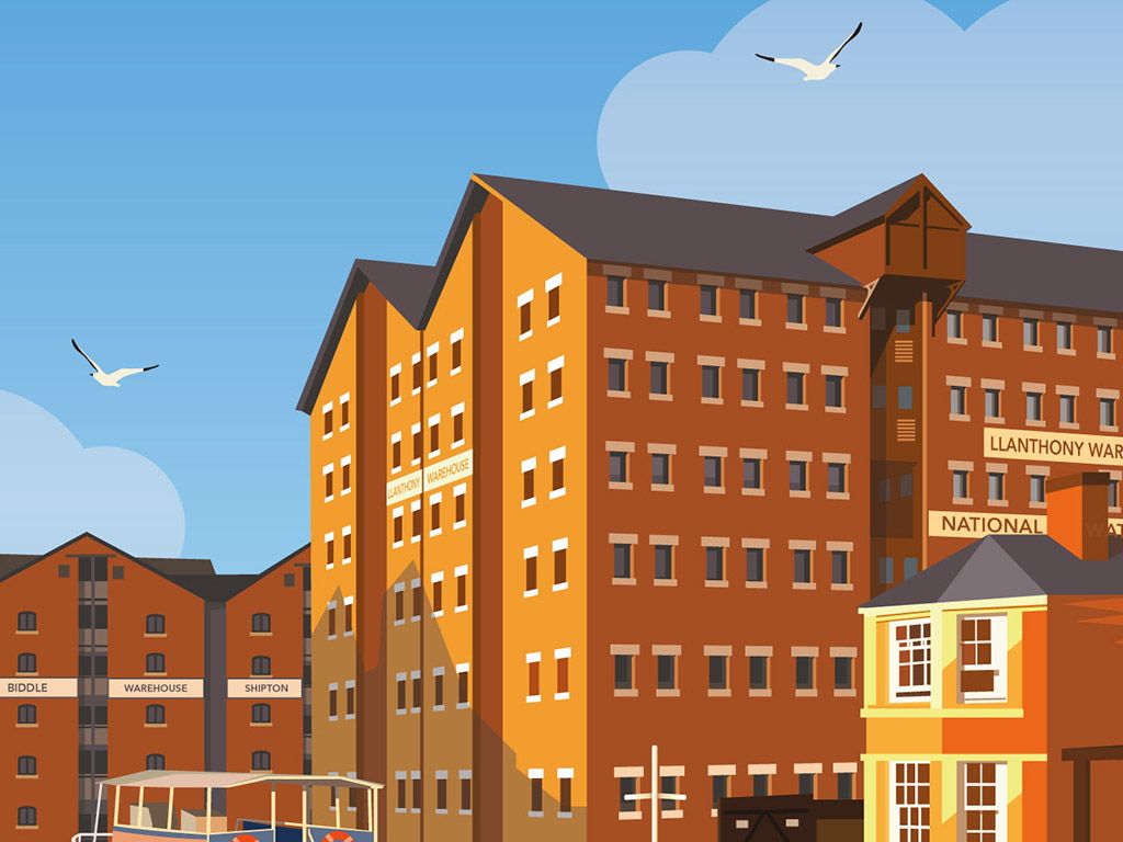 Close up illustration of Gloucester docks