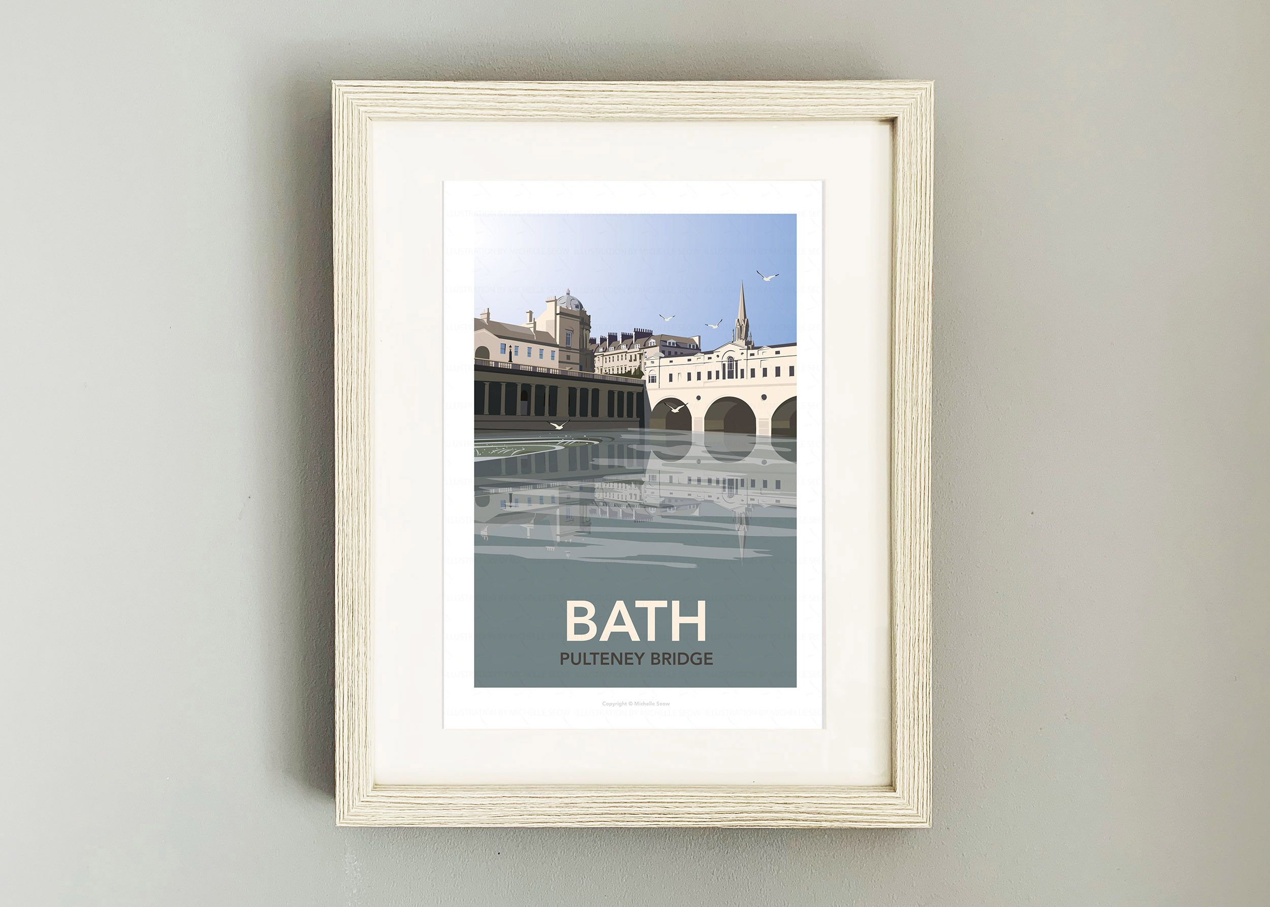 Framed travel poster of Bath's Pulteney Bridge