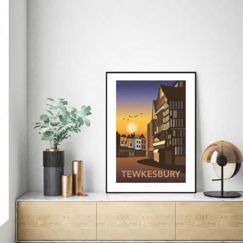 Tewkesbury at Night illustrated travel poster