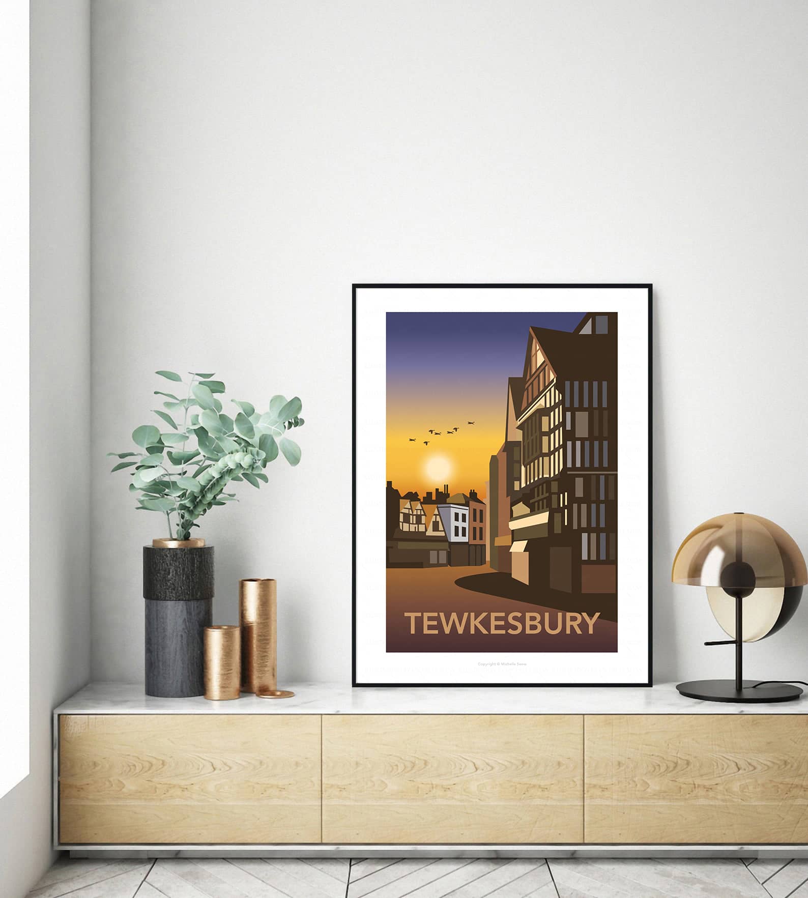 Tewkesbury at Night illustrated travel poster